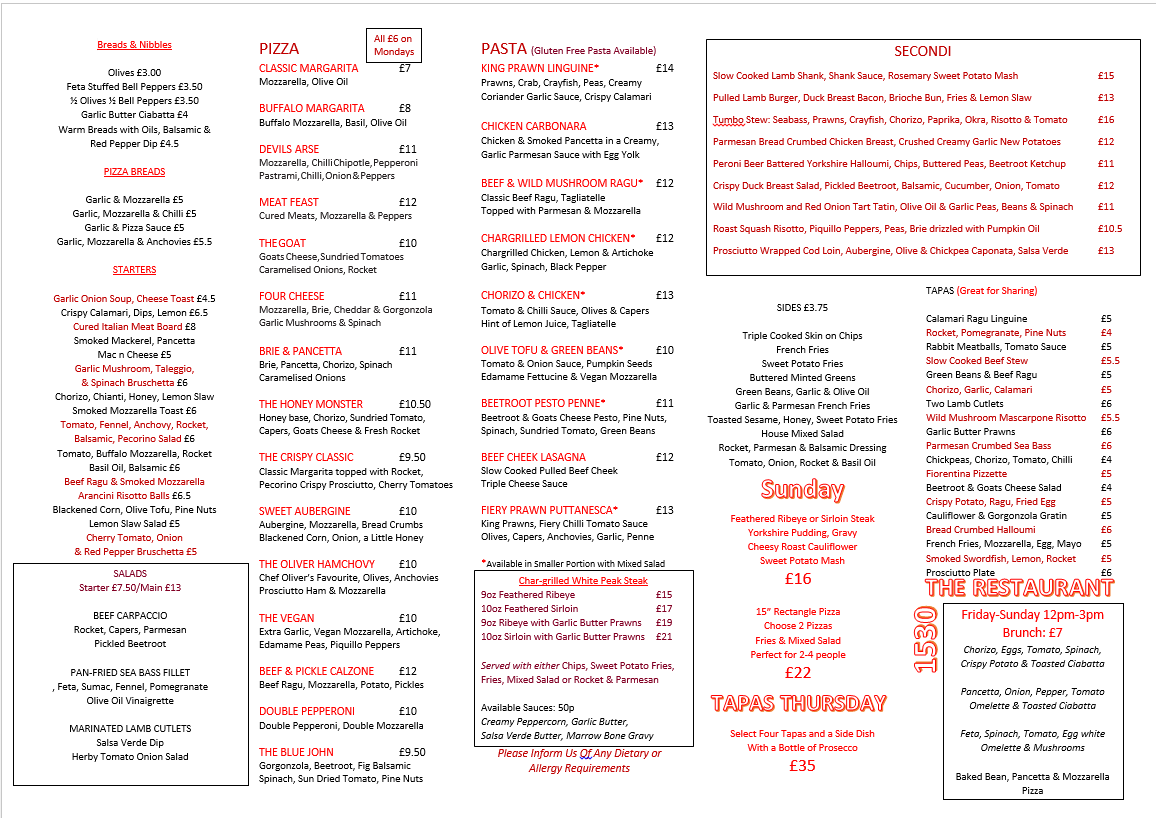 Tims menu 1530 The Restaurant Castleton Peak District